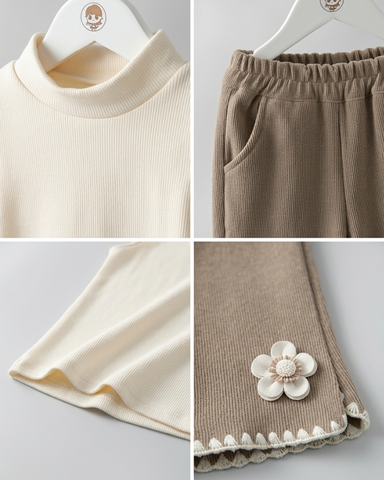 Conjunto niña invierno 3 piezas top manga larga y pantalón bordado floral en España