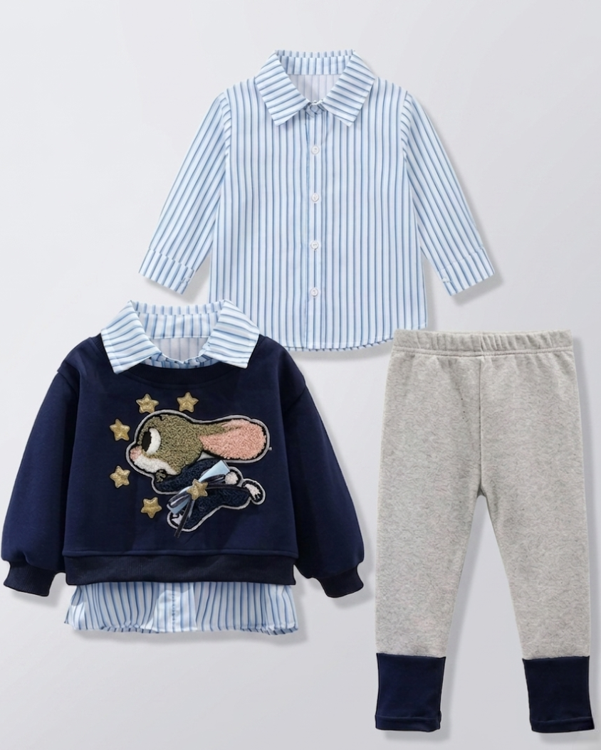 Conjunto niña 3 piezas ropa infantil: suéter bordado, camiseta a rayas  en España