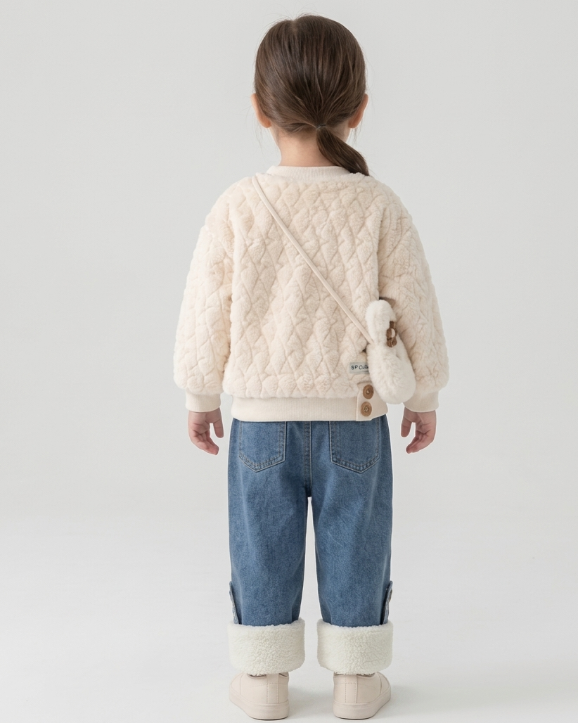 Conjunto niña invierno 2 piezas sudadera felpa y pantalón vaquero acolchado,Ideal para clima otoñal y principios de invierno en España