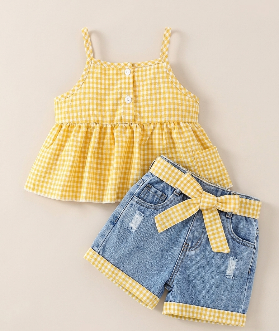 Conjunto de Verano Cuadros Amarillos