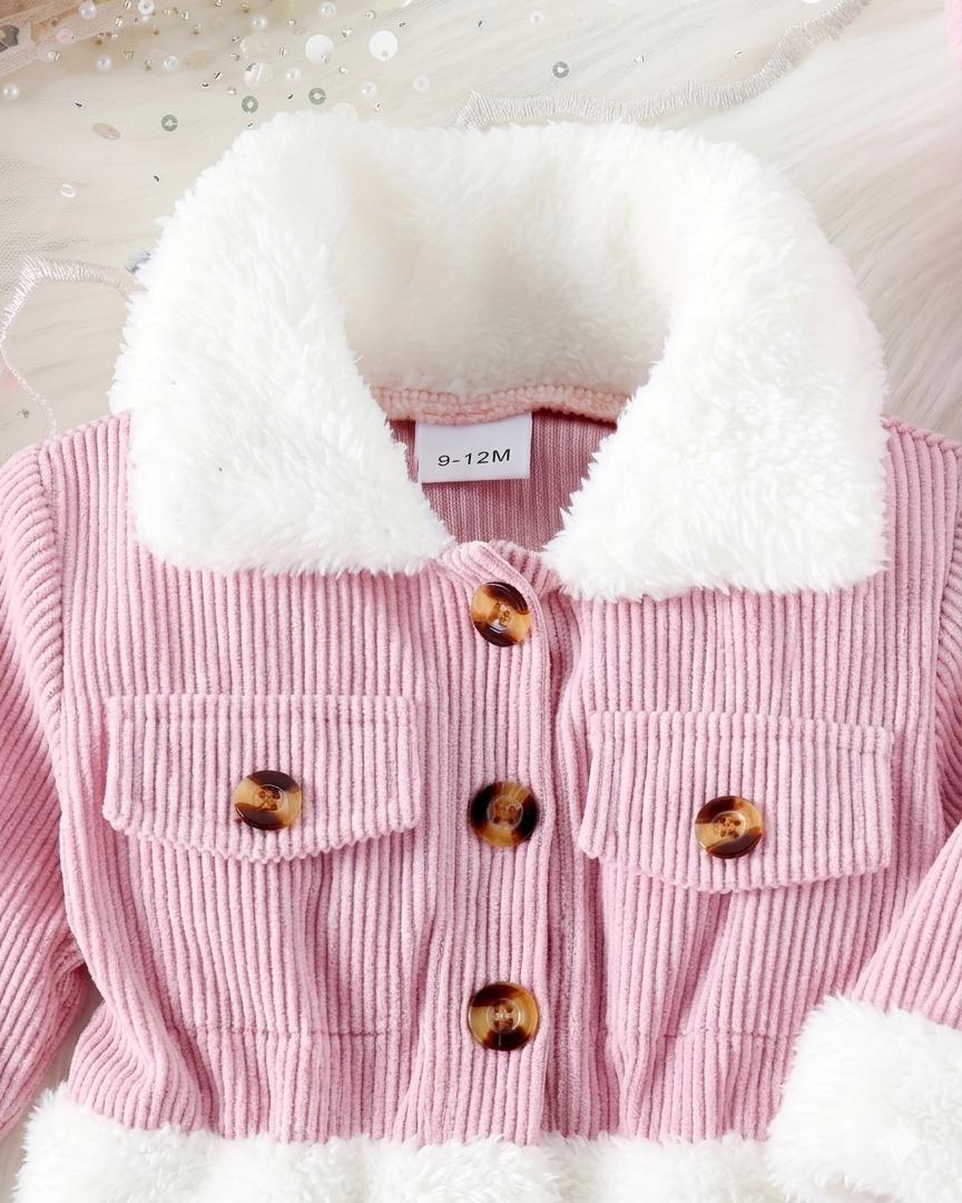 Abrigo de invierno para niña con cuello de pelo suave, cinturón elegante y gorro a juego looks elegantes y en España
