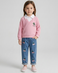 Conjunto niña 2 piezas suéter rosa y pantalón vaquero bordado cerezas ropa niña,Ideal para clima otoñal y principios de invierno en España