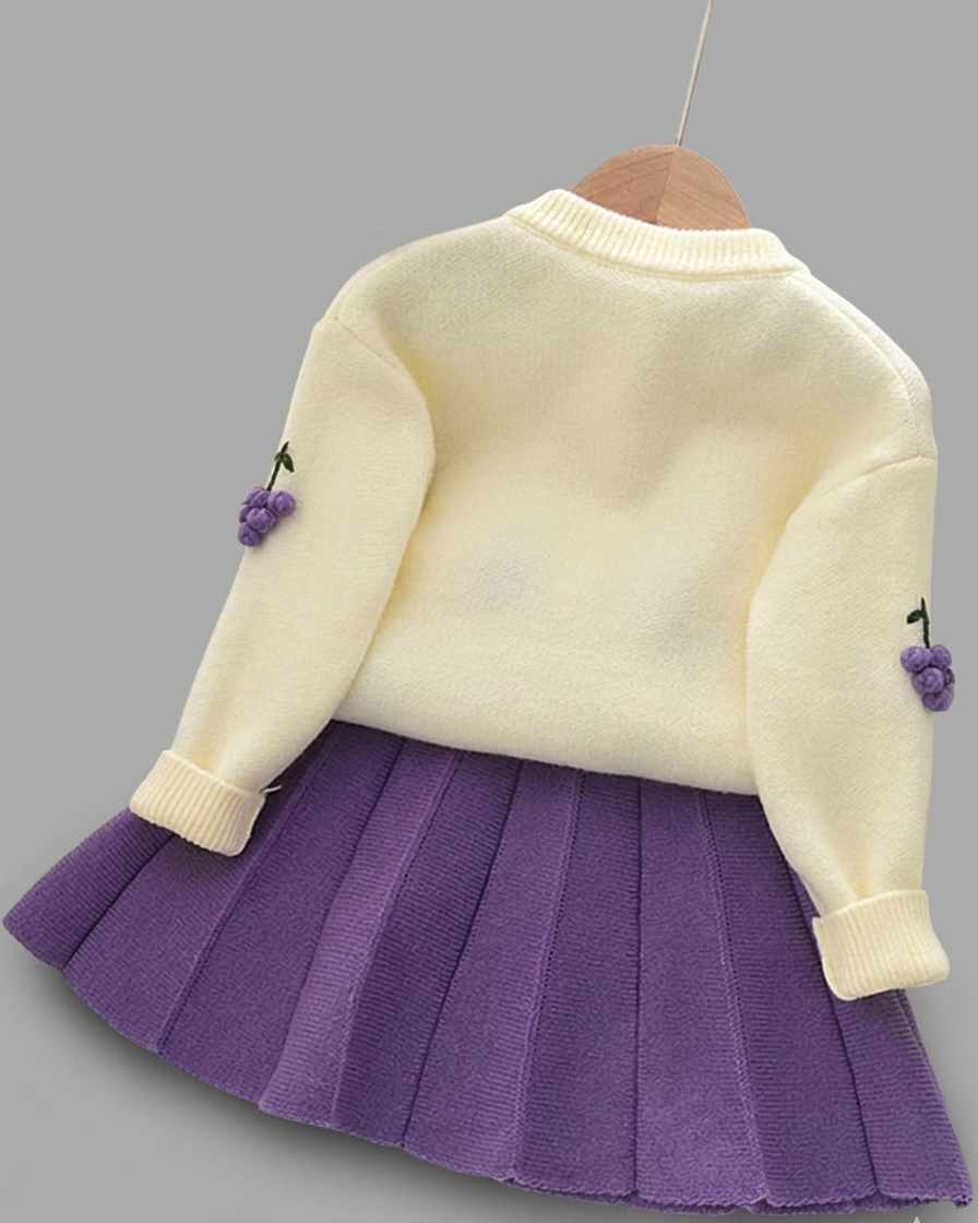 Conjunto Niña Invierno Felpa Chaqueta y Falda Frutas 3D