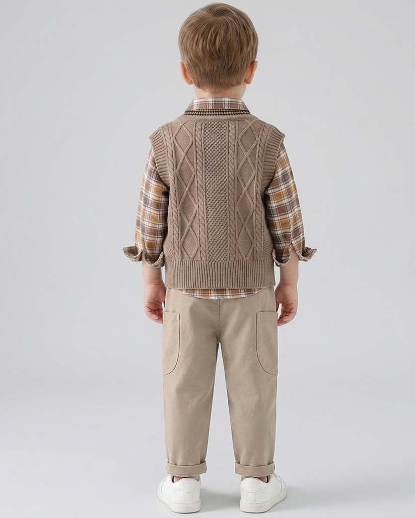 Conjunto bebé niño 3 piezas invierno: suéter lana, camisa cuadros y pantalón elástico en España