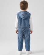 Conjunto niño 3 piezas ropa infantil vaquera con chaleco con capucha, camiseta blanca y pantalón vaquero en España