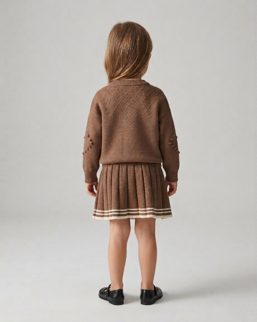 Vestido niña invierno tejido conjunto 2 piezas (top y falda plisada) niña de dos piezas Ideal para primavera y para clima otoñal en España