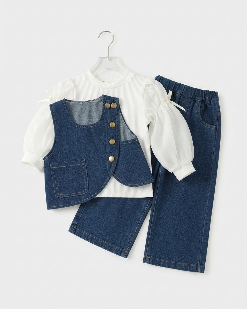 Conjunto Niña Denim Elegante 3 Piezas Infantil