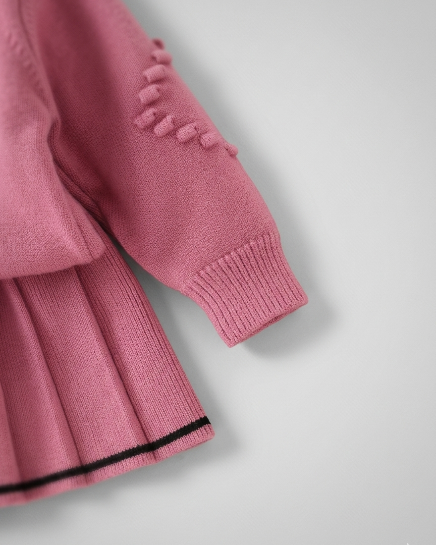 Vestido niña invierno tejido conjunto 2 piezas (top y falda plisada) niña de dos piezas Ideal para primavera y para clima otoñal en España