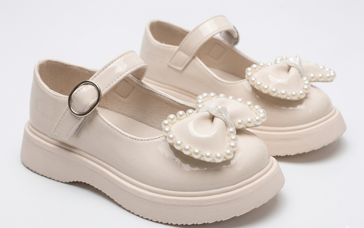 Zapato para niña con diseño de moño adornado con perlas en España