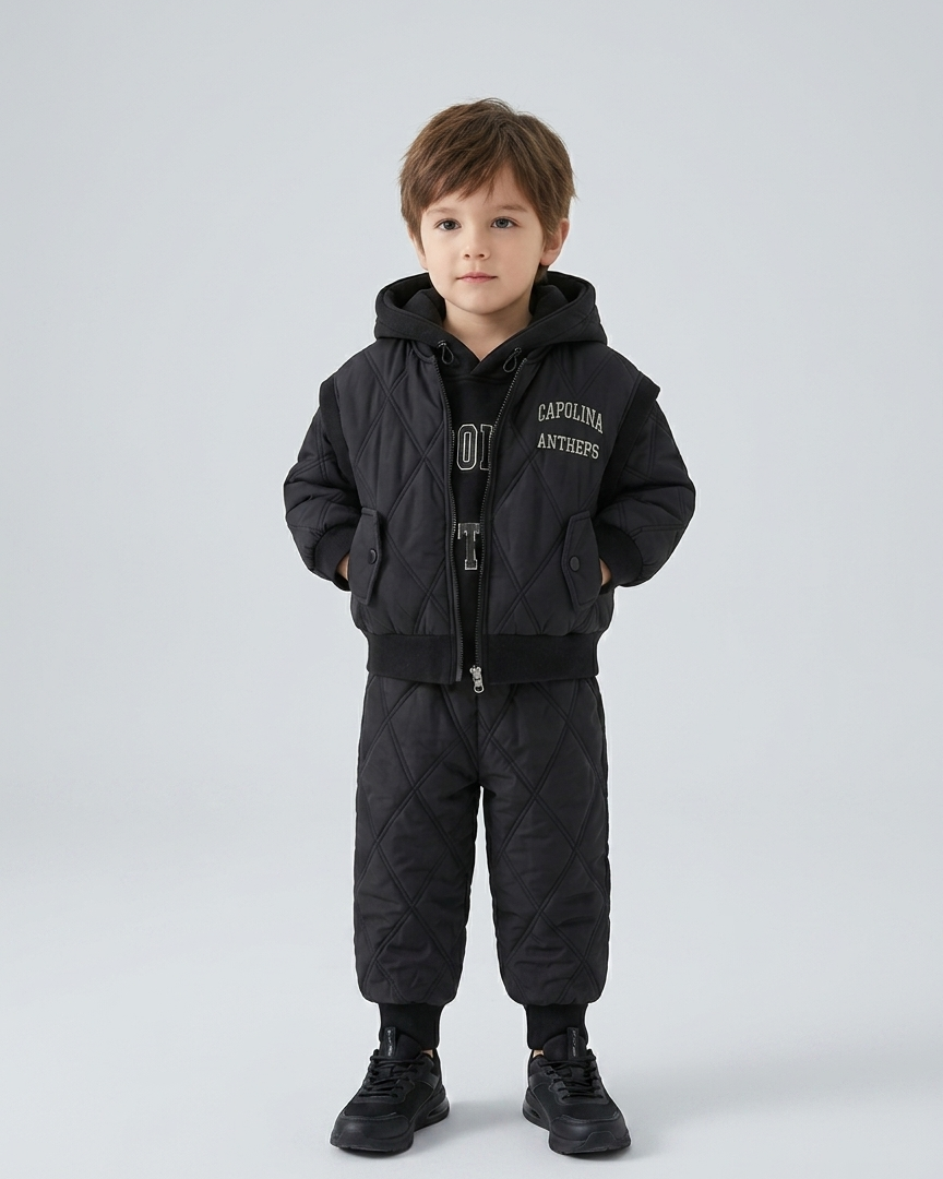 Conjunto de invierno para niño de 3 piezas: sudadera con capucha, chaleco acolchado y pantalón térmico,ropa niño invierno,Ideal para clima otoñal en España