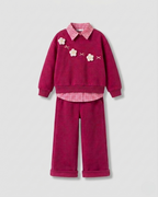 Conjunto niña 2 piezas rosa elegante con bordado floral ropa infantil vista completa