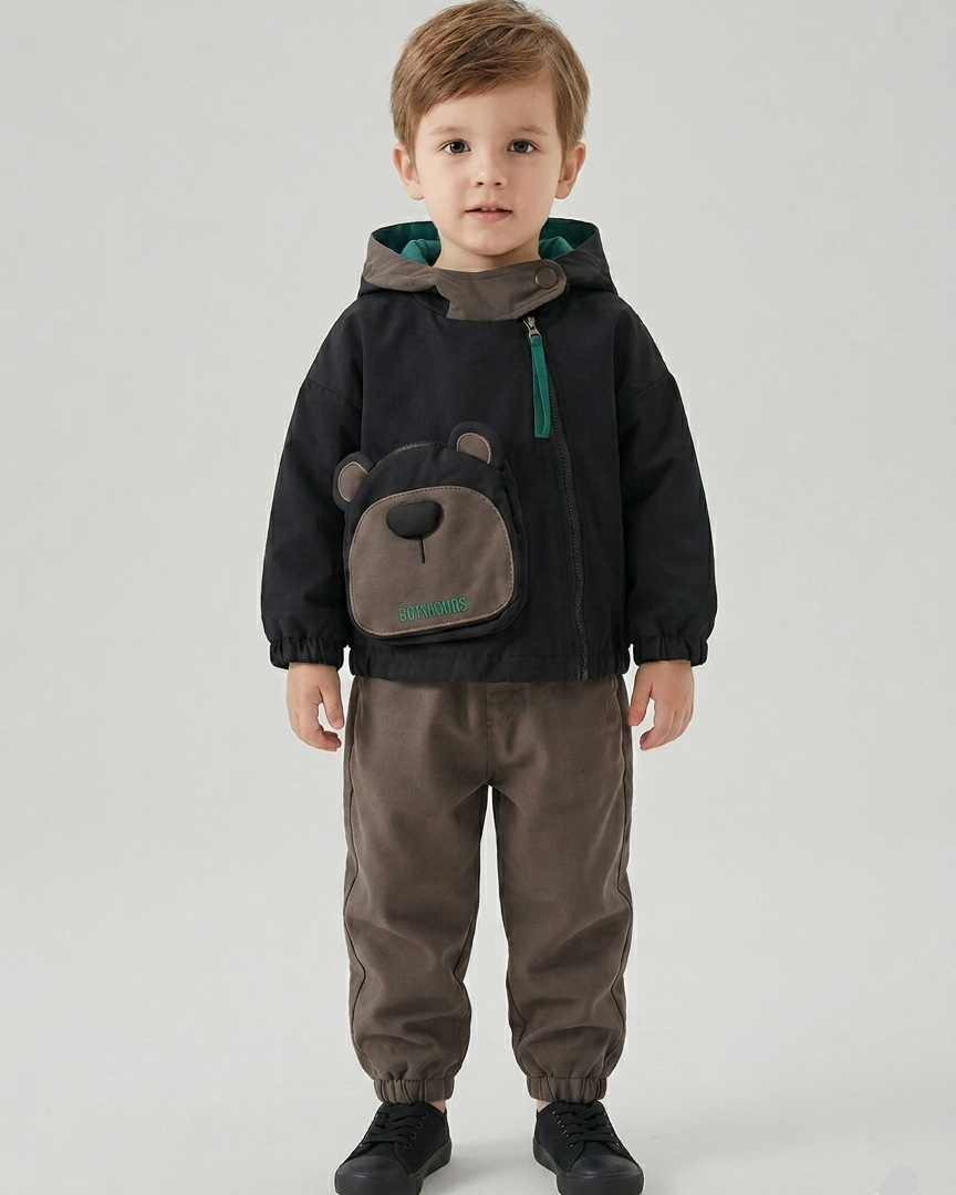 Conjunto bebé invierno acolchado con diseño de oso ropa 2 piezas (chaqueta y pantalón)Ideal para clima otoñal en España