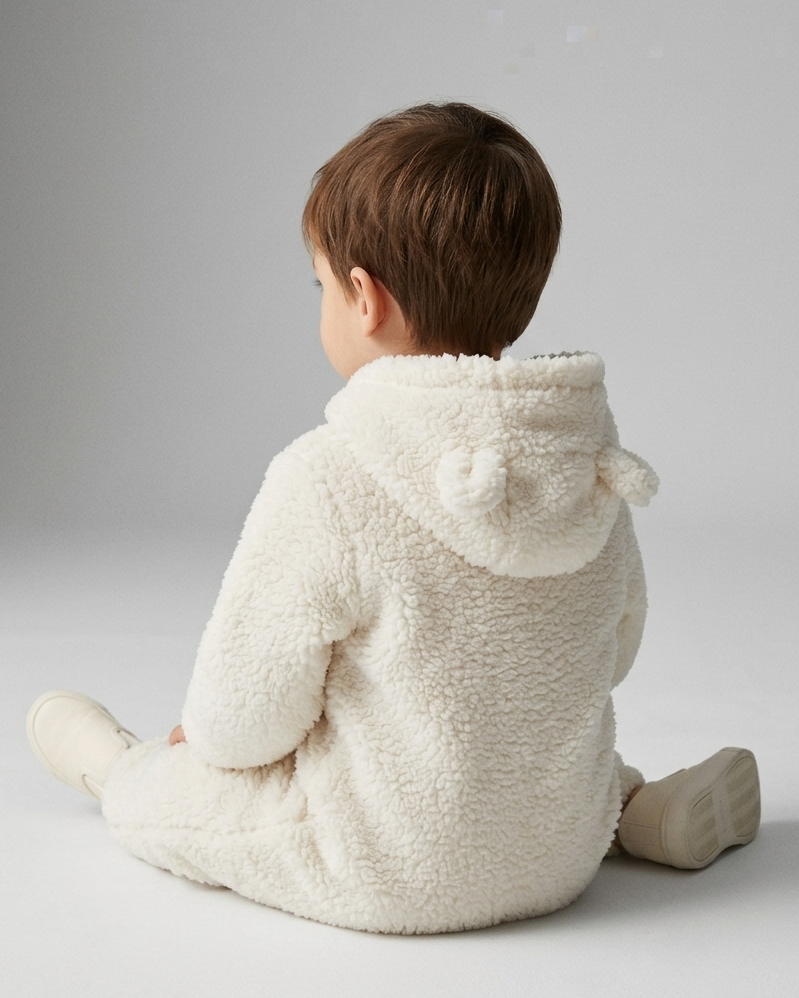 Conjunto de invierno niño sherpa Teddy Bear con capucha de orejitas y forro cálido detalle capucha