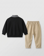 Conjunto Niño Elegante 3 Piezas  Chaqueta Negra y Beige