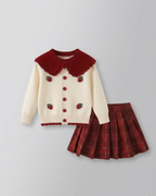 Conjunto niña invierno elegante 2 piezas ropa niña suéter tejido y falda de cuadros,Ideal para clima otoñal  en España