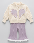 conjunto niña invierno 2 piezas con bordado de corazón y tejido cálido