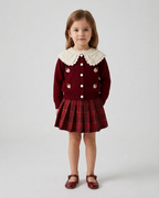 Conjunto niña invierno elegante 2 piezas ropa niña suéter tejido y falda de cuadros,Ideal para clima otoñal  en España