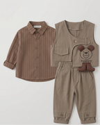 Conjunto bebé 3 piezas algodón con chaleco y osito desmontable, Ideal para primavera en España
