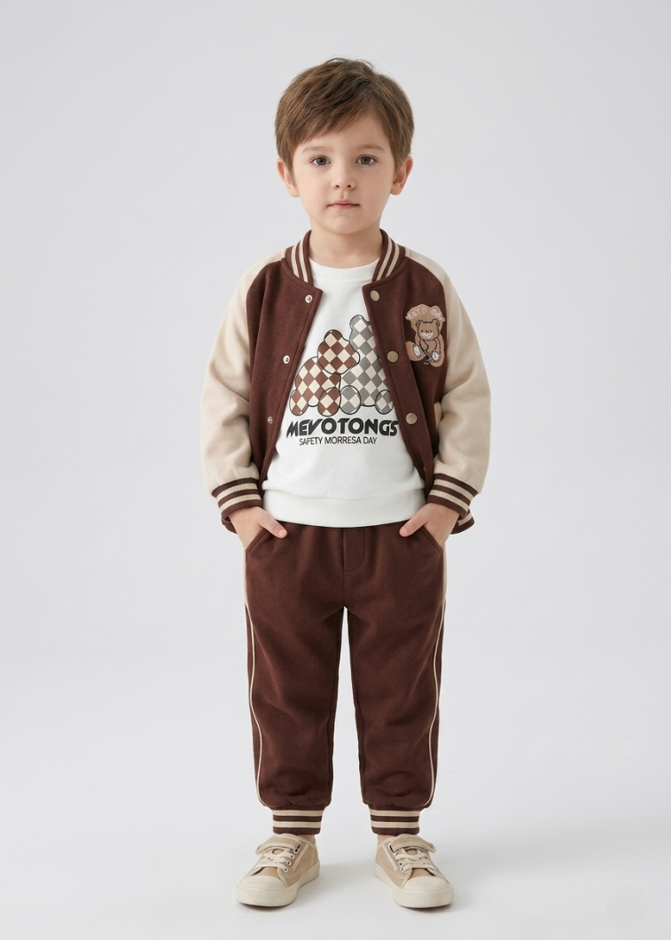 Conjunto deportivo bebé 3 piezas (chaqueta, camiseta interior de algodón y pantalón) con osito | chándal bebé, ropa bebé niño en España