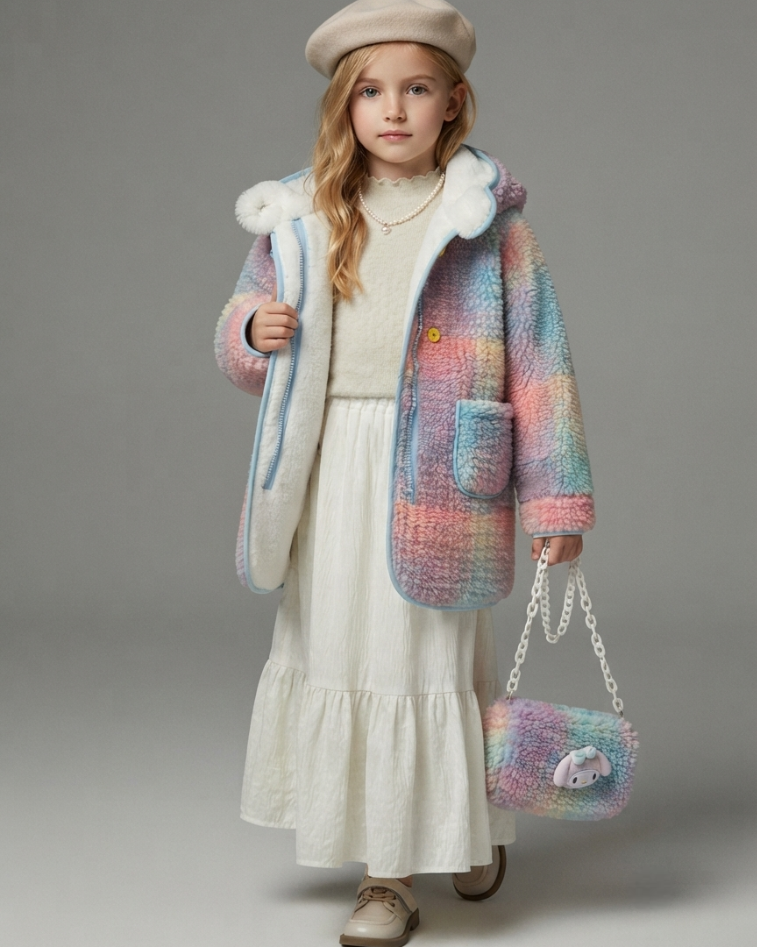Abrigo Niña Peluche Invierno Bolso Incluido