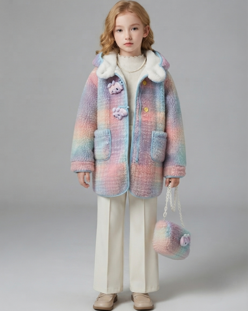 Abrigo Niña Peluche Invierno Bolso Incluido