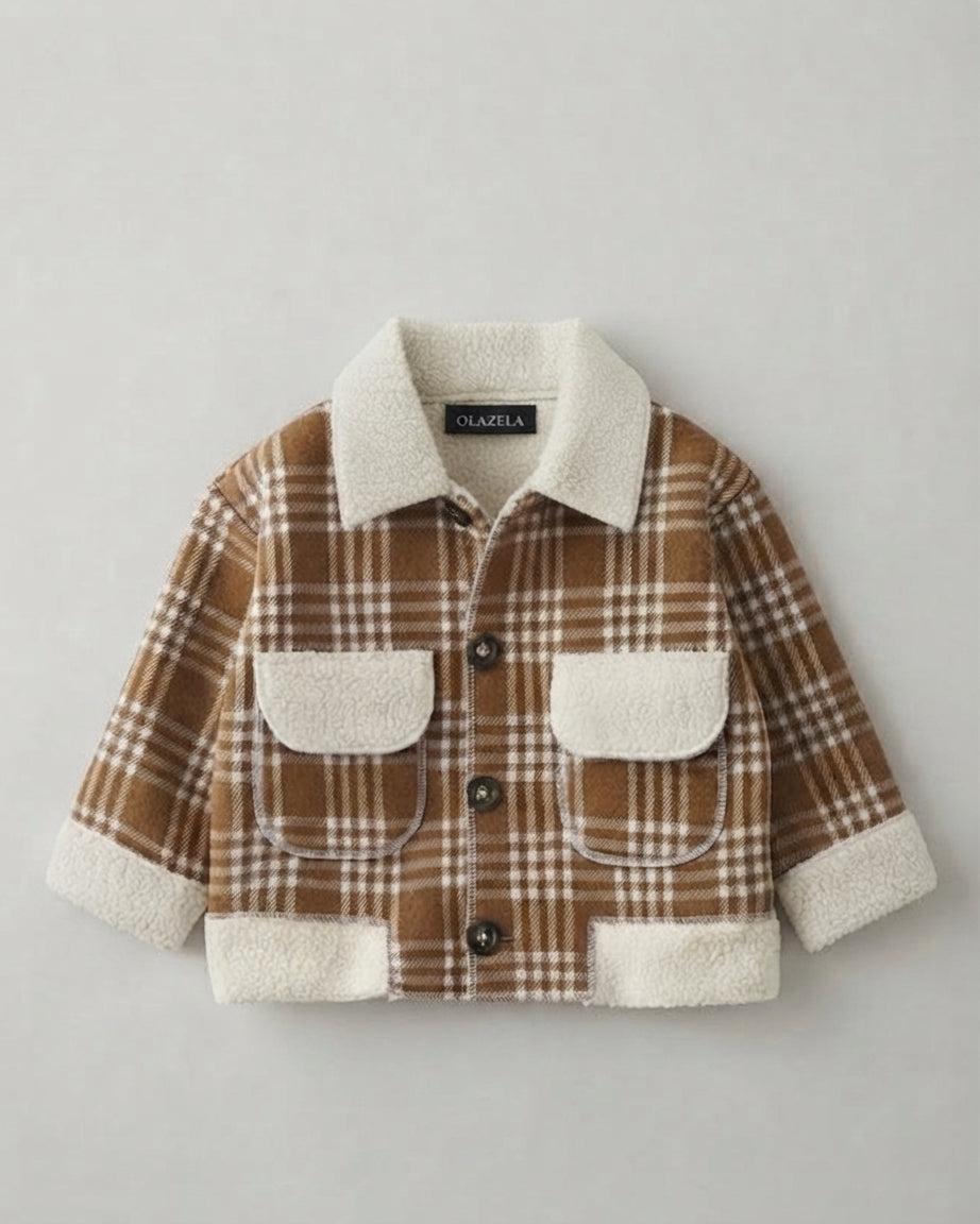 Chaqueta Infantil de Cuadros con Cuello de Borreguito Estilo Cozy & Chic