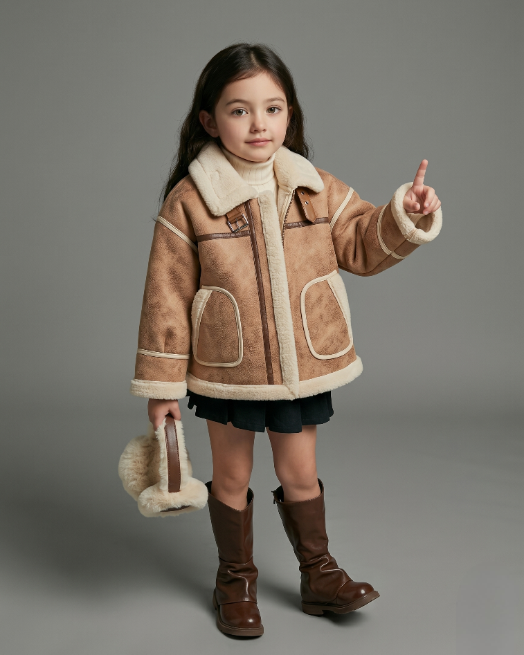 Chaqueta Niño Invierno Sherpa Piel Sintética Cuello Alto