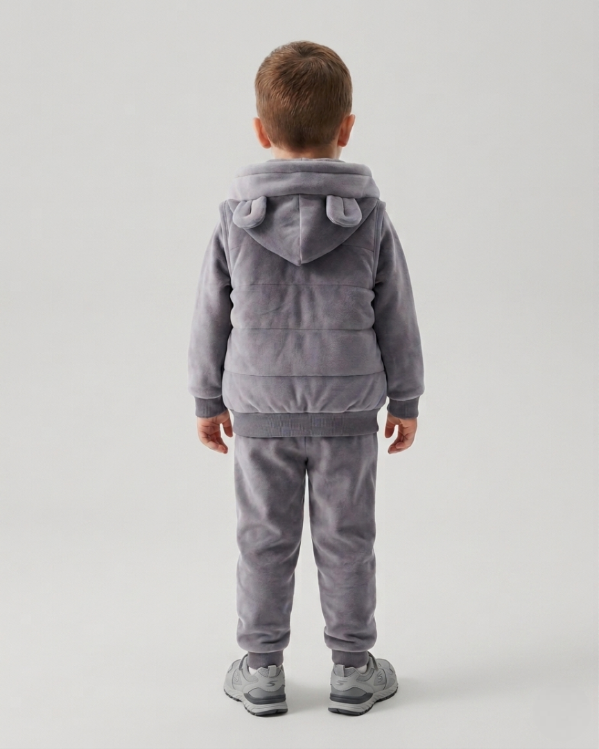Conjunto niño invierno 3 piezas ropa infantil con osito bordado y chaleco con capucha , Ideal para clima otoñal en España