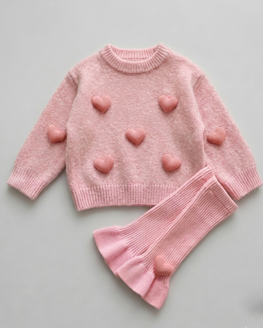 Conjunto niña invierno punto 2 piezas suéter y pantalón con volantes en España
