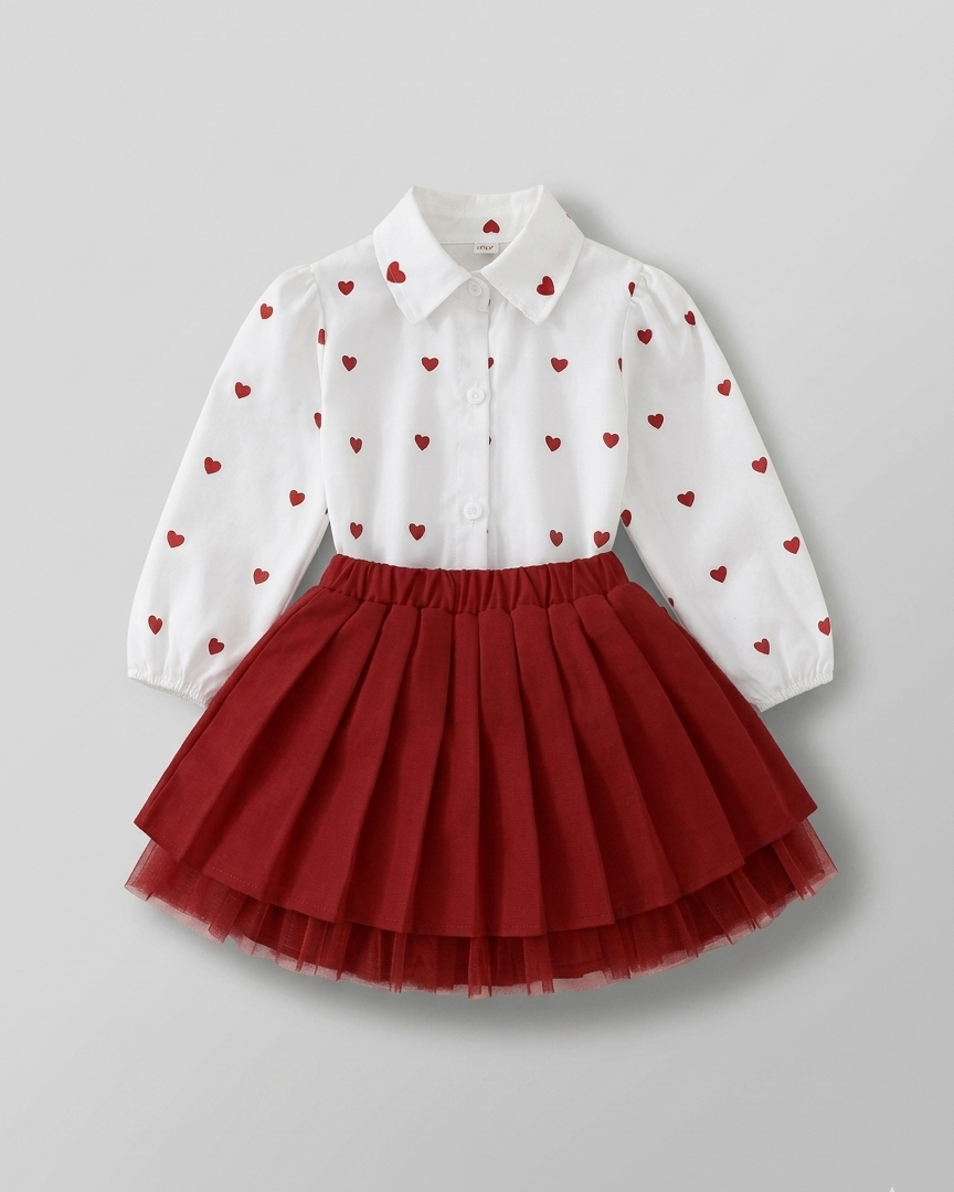 Conjunto niña 2 piezas falda de tul roja y camiseta con corazones – ropa niña elegante en España