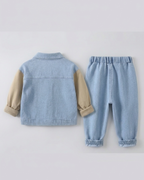 Conjunto niño ropa infantil 3 piezas vaquero moderno con camisa y pantalón , Ideal para primavera en España