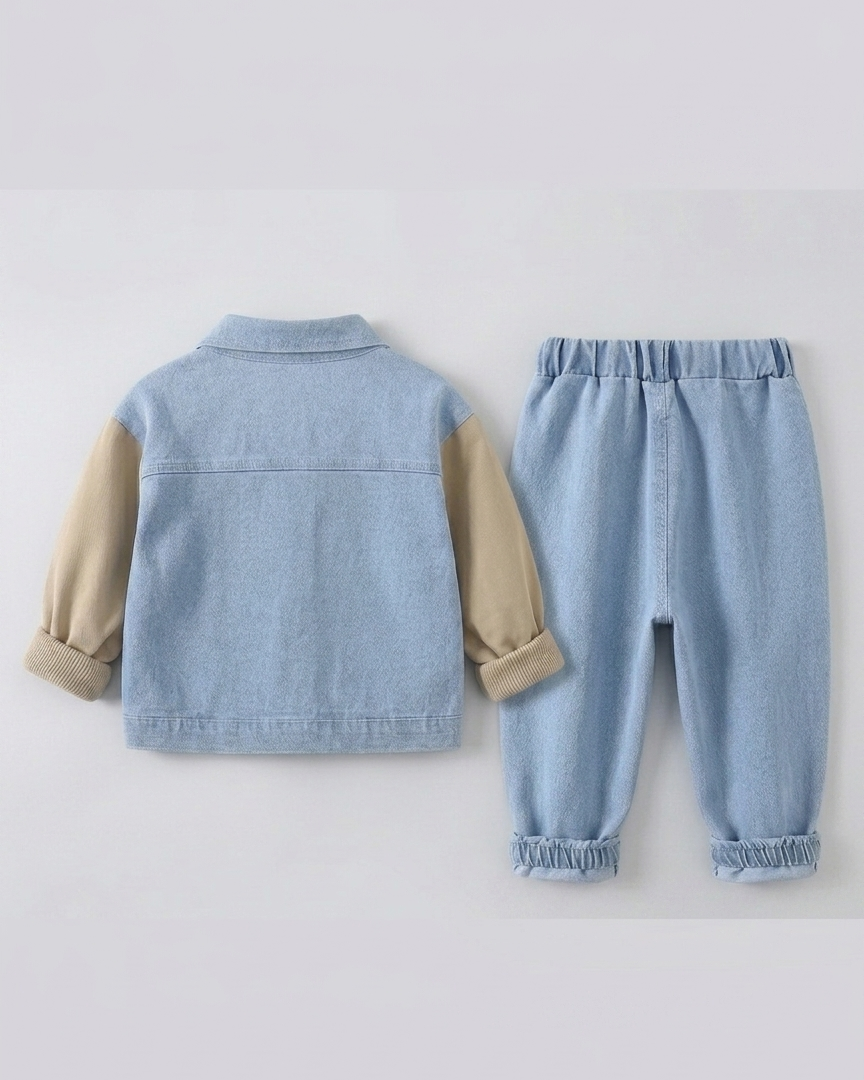 Conjunto niño ropa infantil 3 piezas vaquero moderno con camisa y pantalón , Ideal para primavera en España