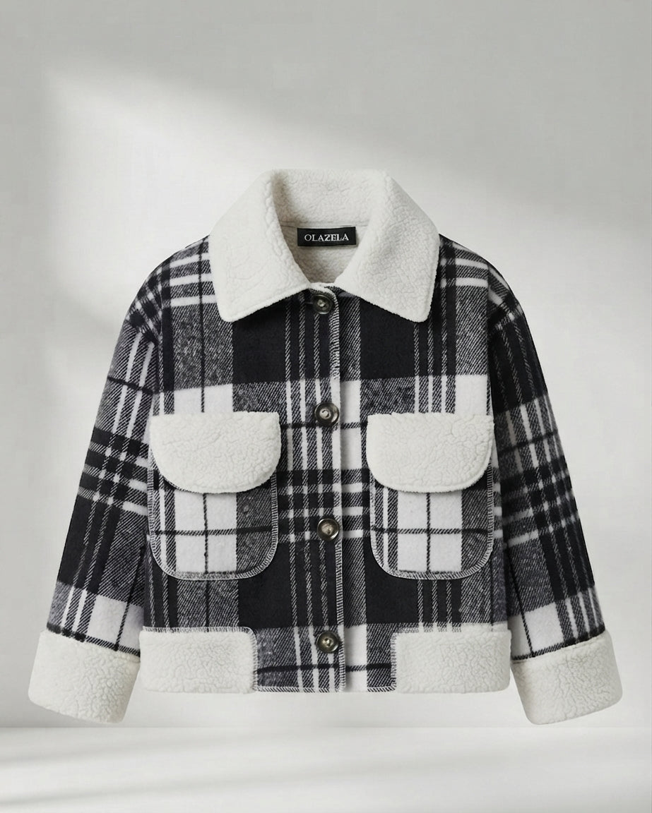 Chaqueta Infantil de Cuadros con Cuello de Borreguito Estilo Cozy & Chic