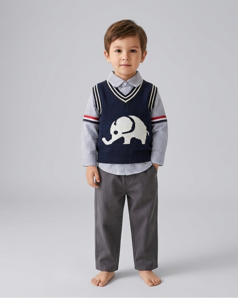 Conjunto niño elegante 3 piezas con chaleco y pantalón elefante en España