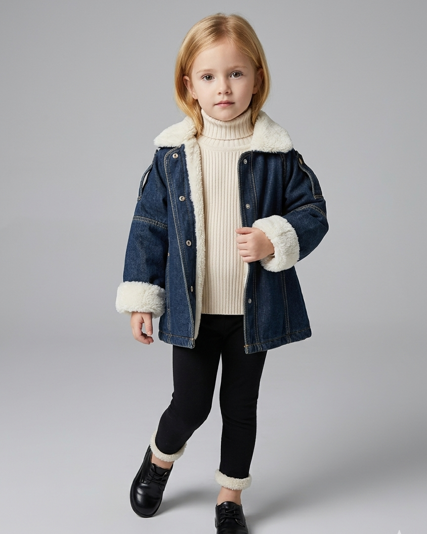 Abrigo vaquero niña forrado con pelo cálido para invierno | chaqueta denim infantil en España