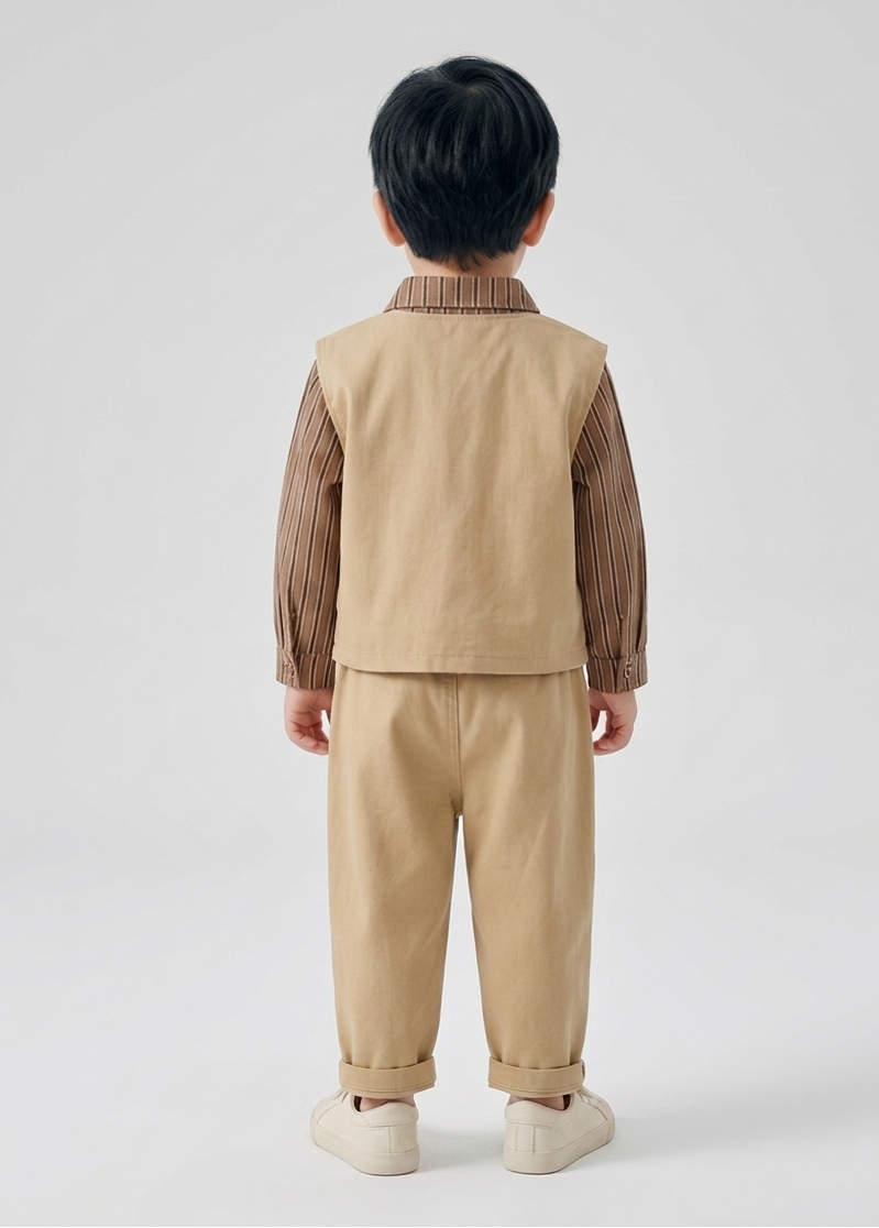 Conjunto bebé 3 piezas algodón con chaleco y osito desmontable, Ideal para primavera en España