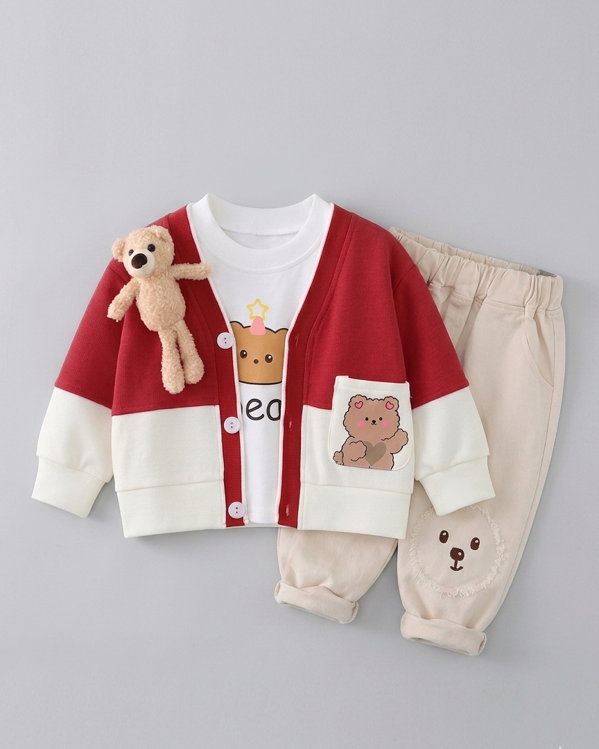 Conjunto bebé 3 piezas ropa infantil con diseño elegante de osito para niño y niña en España