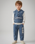 Conjunto niño 3 piezas ropa infantil vaquera con chaleco con capucha, camiseta blanca y pantalón vaquero en España