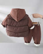 Conjunto Infantil de Invierno 3 Piezas con Chaleco Acolchado, Sudadera con Capucha y Pantalón