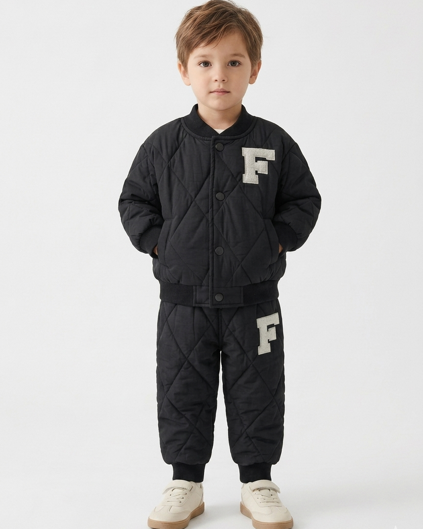 Conjunto bebé niño invierno acolchado de algodón 2 piezas con letra F (chaqueta y pantalón) en España