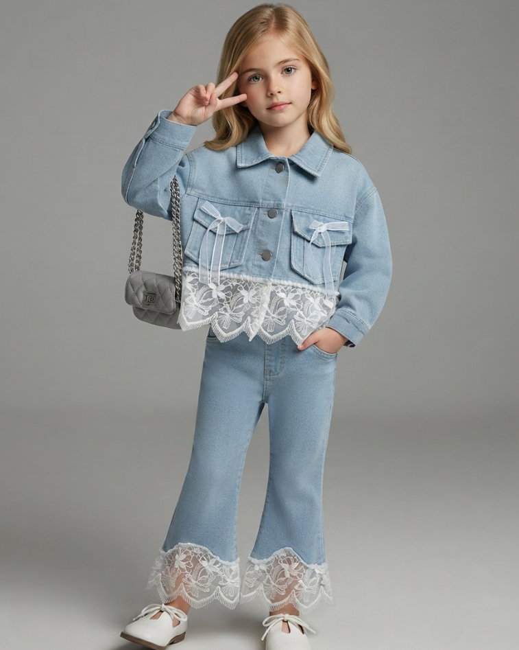 Conjunto Niña Denim Encaje 2 Piezas Vaquero Infantil