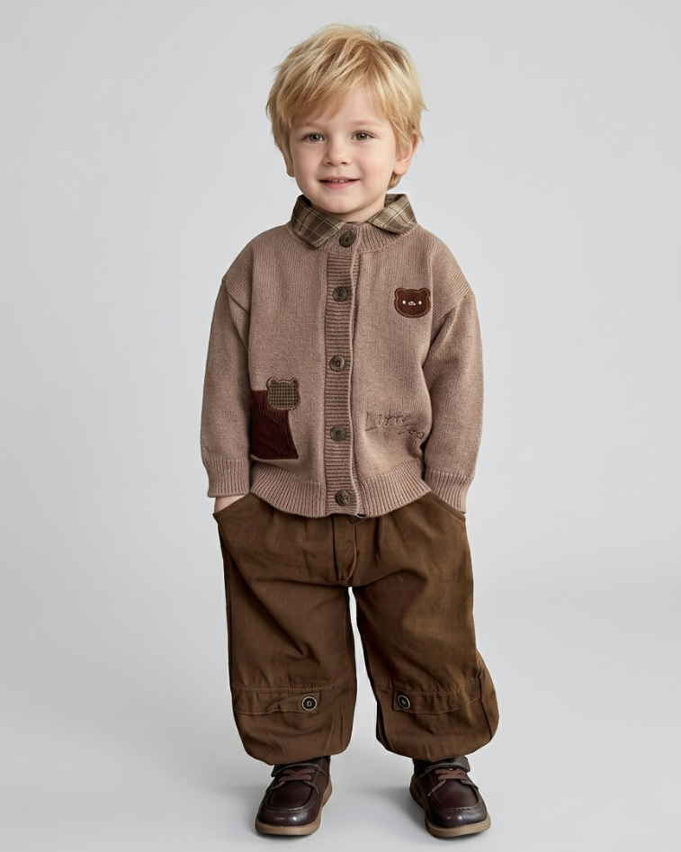 Conjunto Niño Invierno 3 Piezas Camisa, Suéter de Punto y Pantalón