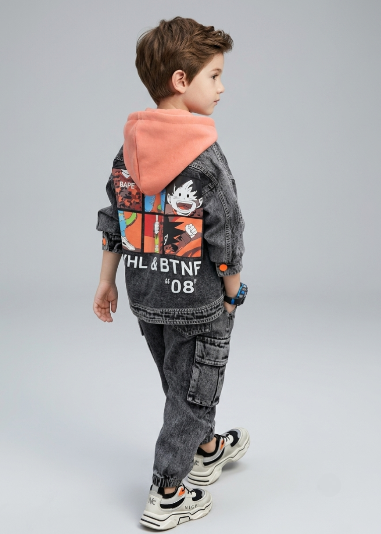 Conjunto vaquero niño 3 piezas ropa bebé niño: chaqueta vaquera, pantalón cargo y camiseta interior Ideal para clima otoñal en España