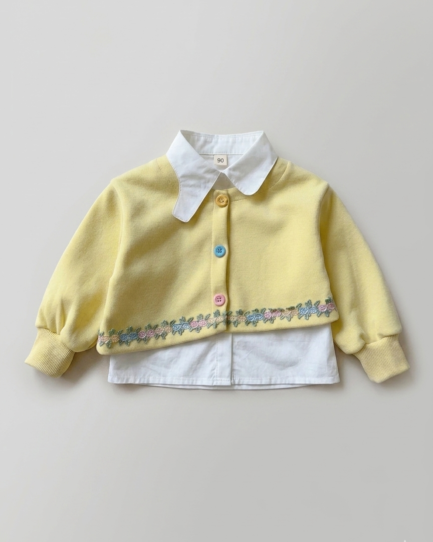 Conjunto niña 3 piezas ropa infantil con suéter bordado floral y camisa blanca,Ideal para primavera y para clima otoña en España