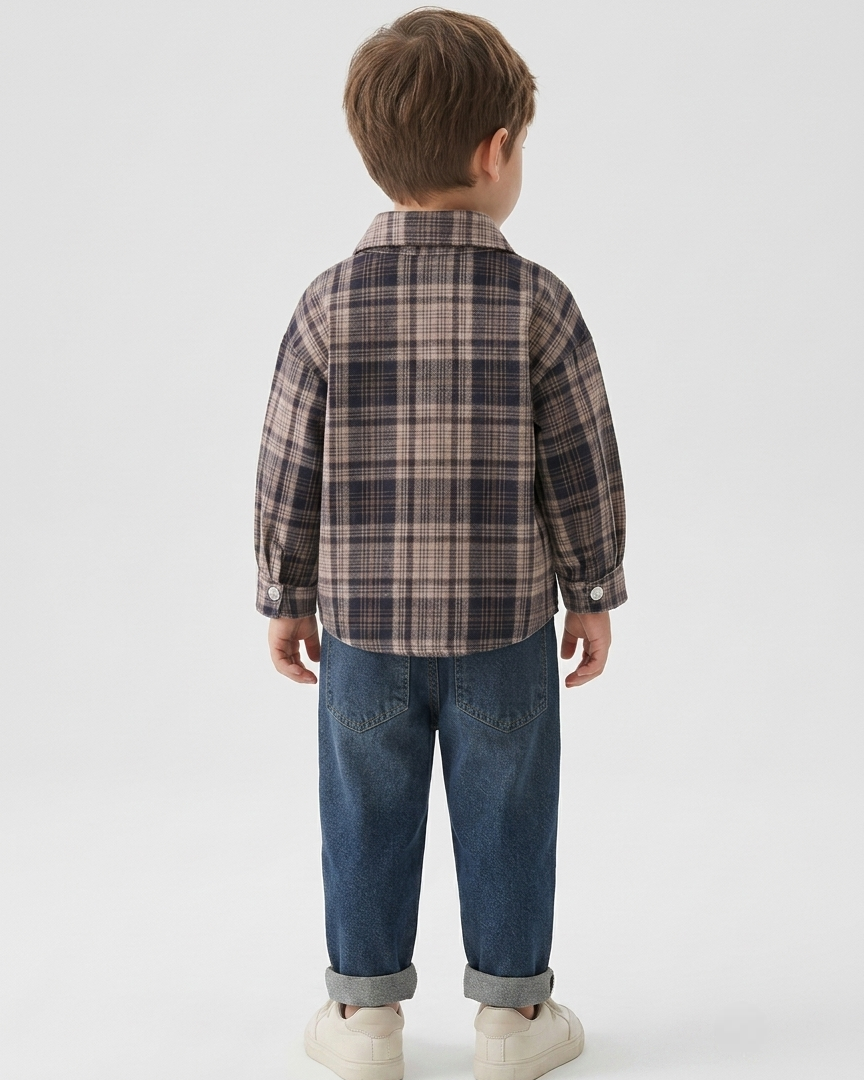 Conjunto bebé niño 3 piezas camisa de cuadros, camiseta interior y pantalón vaquero en España