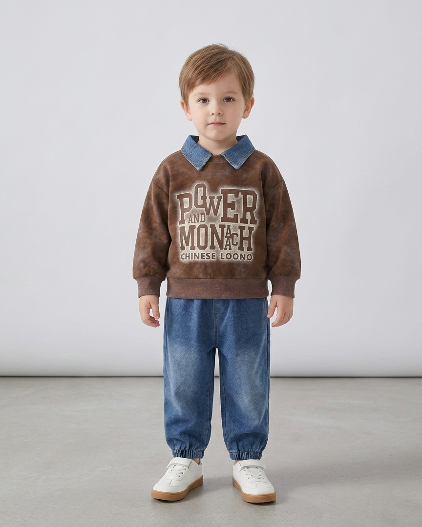 Conjunto niño 2 piezas sudadera con cuello vaquero y pantalón denim en España