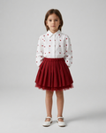 Conjunto niña 2 piezas falda de tul roja y camiseta con corazones – ropa niña elegante en España