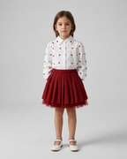 Conjunto niña 2 piezas falda de tul roja y camiseta con corazones – ropa niña elegante en España