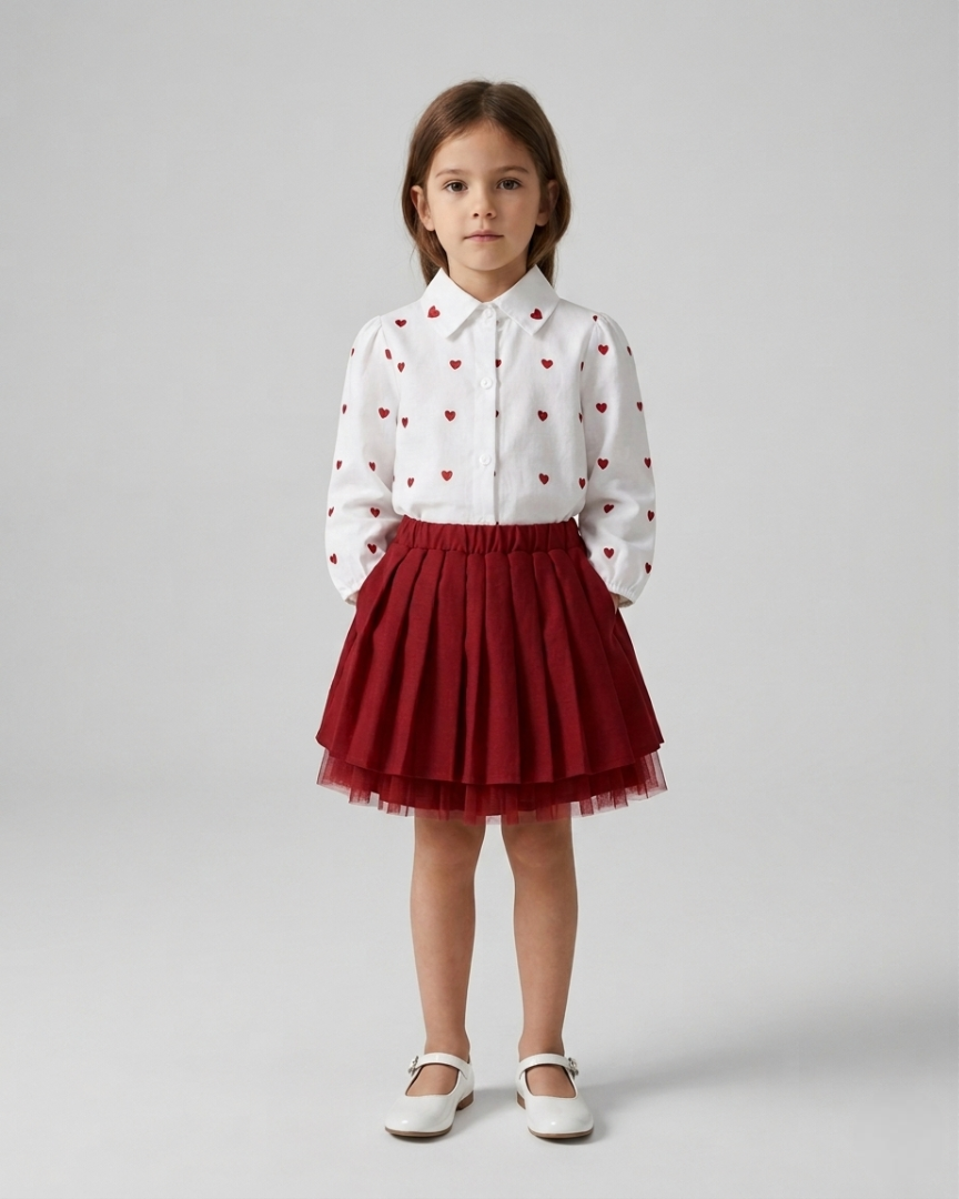 Conjunto niña 2 piezas falda de tul roja y camiseta con corazones – ropa niña elegante en España