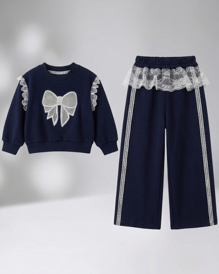 Conjunto niña invierno 2 piezas sudadera con lazo y falda pantalón elegante ropa niña,Ideal para primavera y para clima otoñal en España
